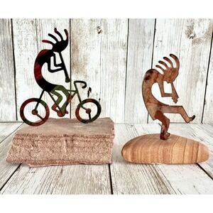 2 Lazart Metal Art Southwest KOKOPELLI Metal Enameled Figurines on Sandstone